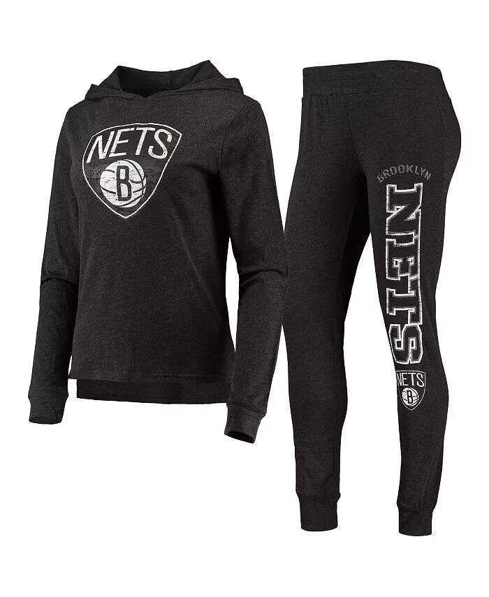 

Женский черный комплект для сна с худи и брюками Brooklyn Nets Concepts Sport