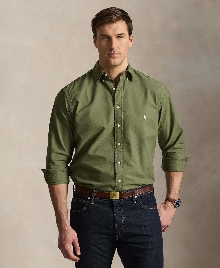 Мужская рубашка Оксфорд больших размеров, окрашенная в готовом виде Polo Ralph Lauren, Garden Trail
