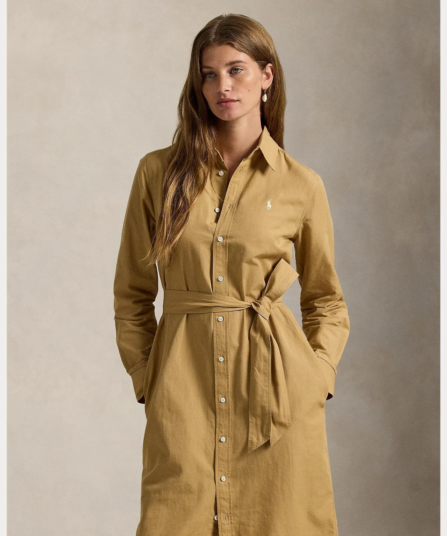 Платье-рубашка из хлопка и льна с поясом Polo Ralph Lauren, 260 Brown — фото 3
