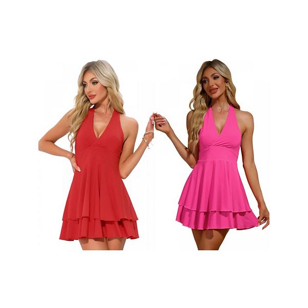 

Халтер-платье для вечеринки с глубоким декольте и открытой спиной Inspire Chic, Hot Pink Red