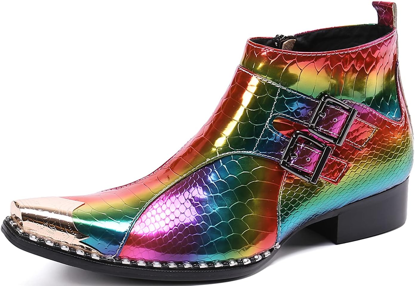 

Мужские повседневные ботинки Santimon Rainbow Chelsea до щиколотки - из натуральной кожи, панк-готические метал-ботинки с заостренным носком и двойной пряжкой, для вечеринок, рок-концертов, клубов и диско