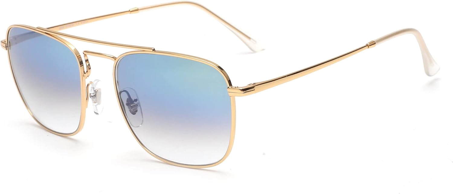

Солнцезащитные очки JIM HALO Retro Square Aviator с линзами из высококачественного стекла и плоскими металлическими линзами, для мужчин и женщин, Gold Frame / Gradient Light Blue Lens