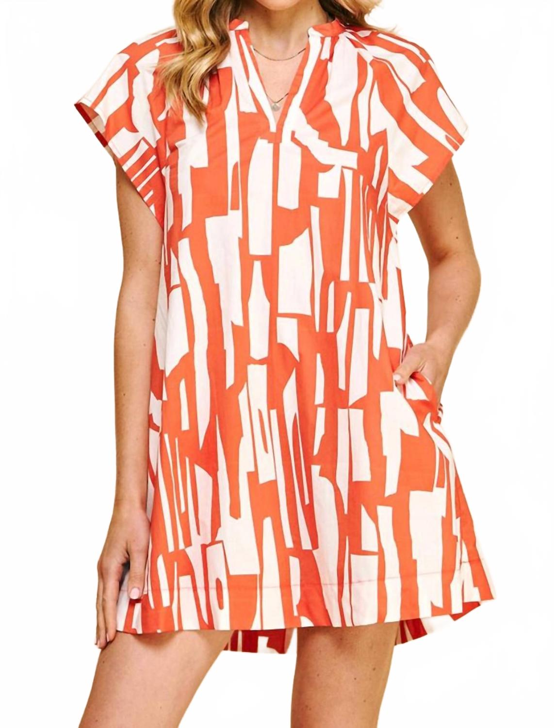 

Мини-платье-туника Print в коралловом цвете PINCH