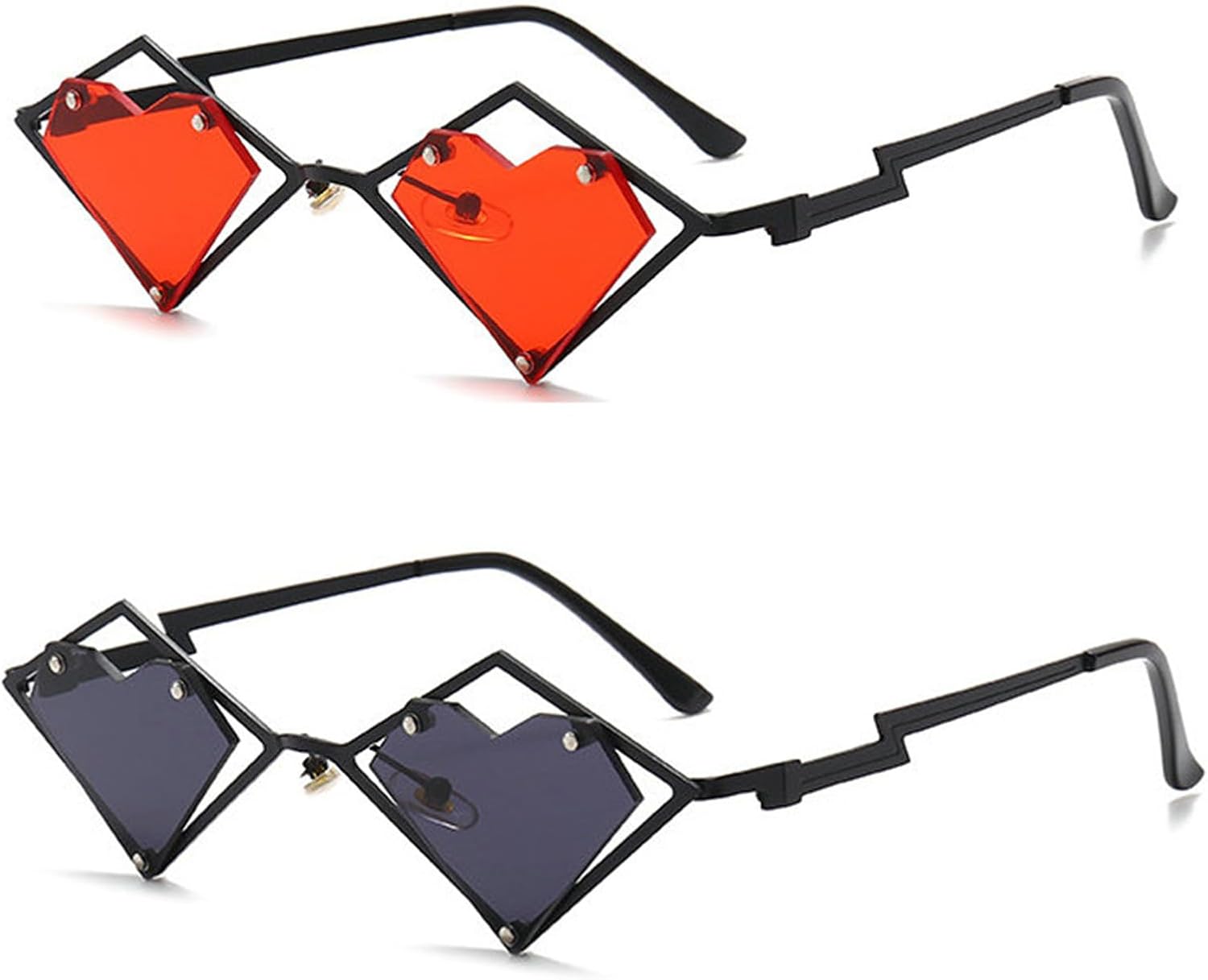 

Ретро-очки в форме сердца неправильной формы для мужчин, панк, с прозрачными линзами цвета океана, для женщин, хип-хоп, для вечеринки, Хэллоуина willochra, 2pcs-black&red