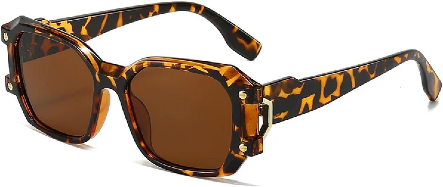 

Модные двухцветные женские солнцезащитные очки в стиле ретро с заклепками, модные мужские солнцезащитные очки с уникальным дизайном и защитой от УФ-излучения UV400 TVTBBVV, Leopard Tea