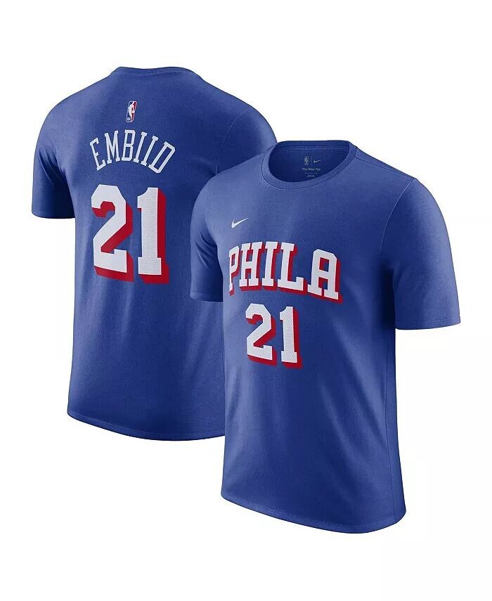 

Мужская футболка с именем и номером Joel Embiid Royal Philadelphia 76ers Nike, синий