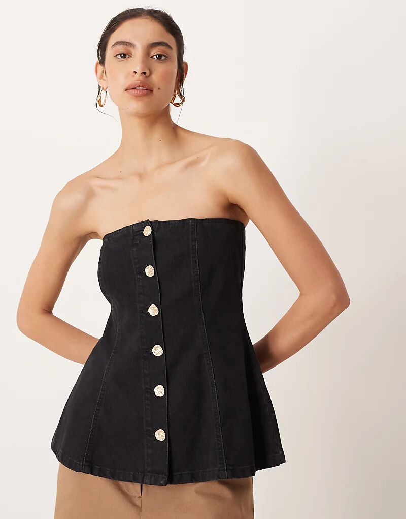 

Джинсовый топ-бандо ASOS DESIGN с застежкой на пуговицы и золотыми пуговицами, цвет выбеленный черный