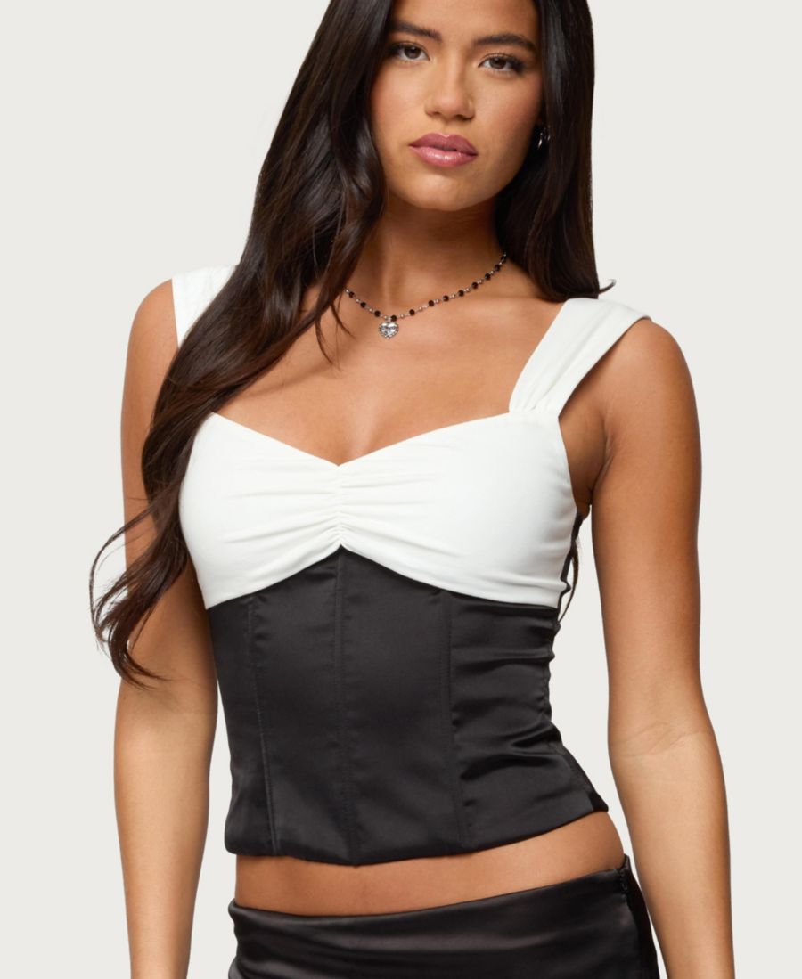 

Женский топ Leandre с контрастным атласным эффектом и косточками Edikted, Black-and-white