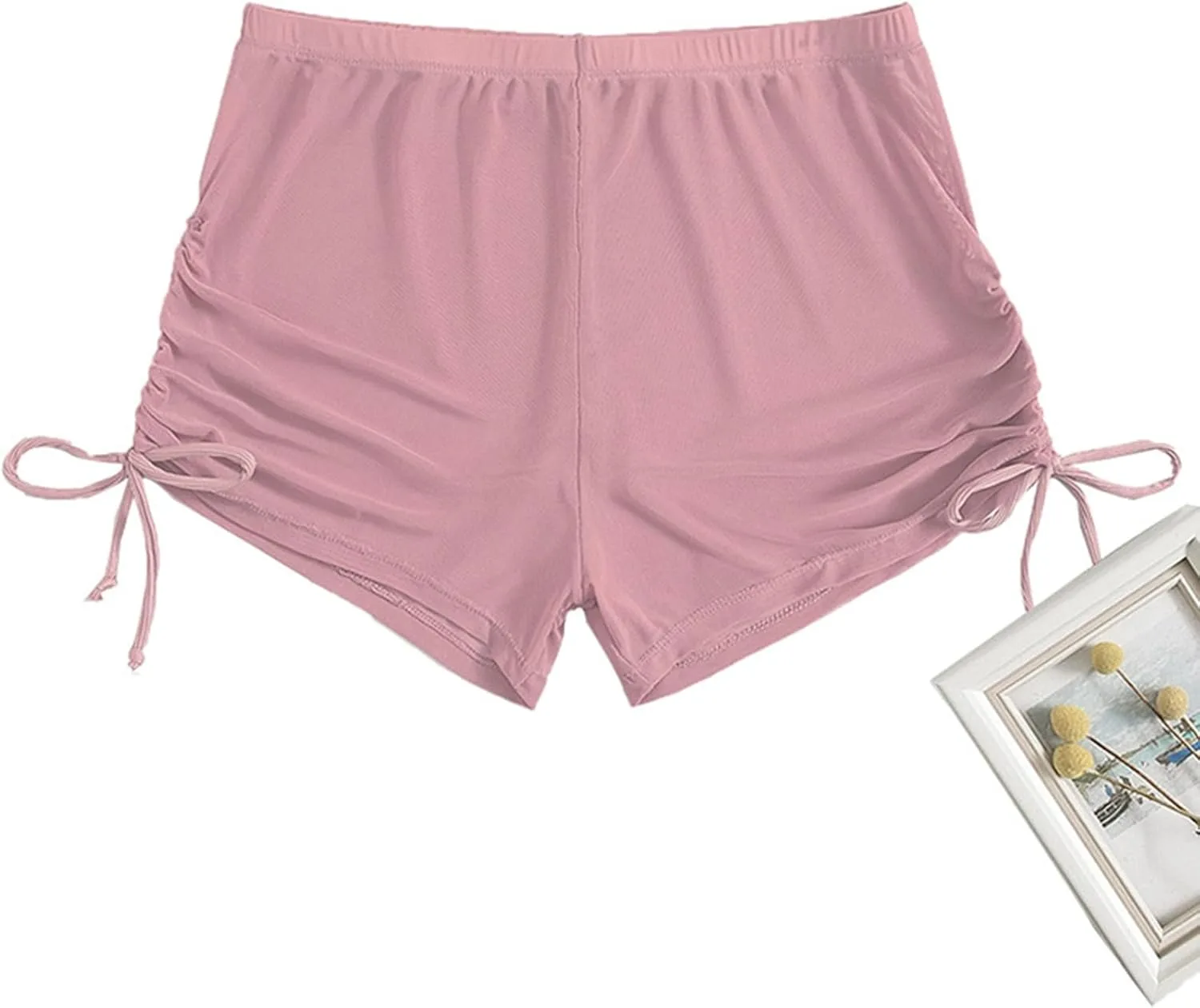 Женские плавки-шорты с высокой талией, удобные, спортивные, эластичные, для бассейна, вечеринки, плавки-бриджи Generic, розовый — фото 2