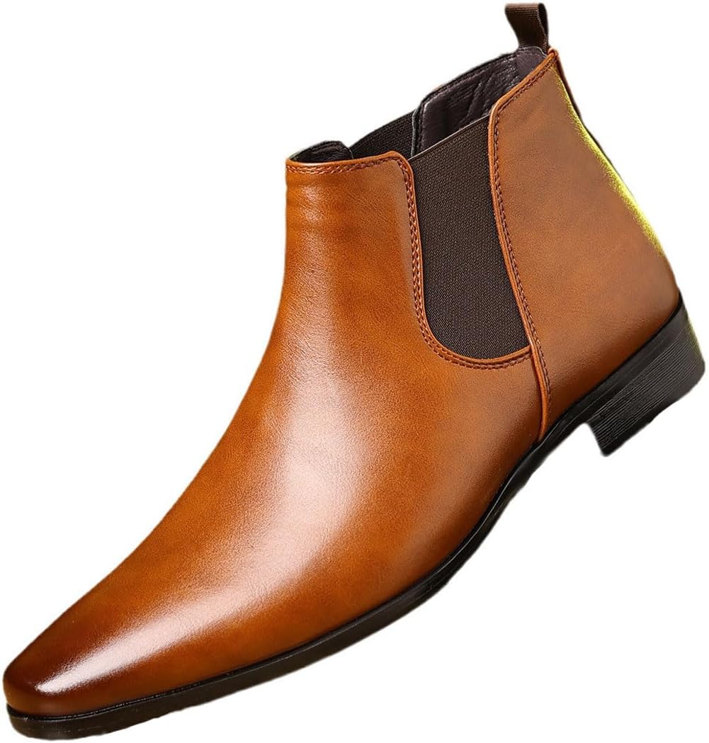

Мужские кожаные ботинки челси, классический острый носок, эластичная вставка, для делового и повседневного ношения, ботинки на щиколотку с массивным каблуком, высокие повседневные кожаные туфли Enoegmsd, коричневый