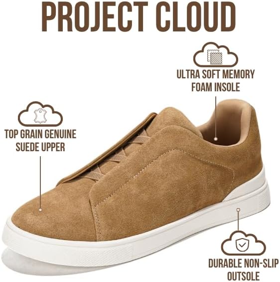 Мужские кроссовки Project Cloud с стелькой из настоящей кожи и памяти формы - легкие и противоскользящие кроссовки для мужчин, повседневные кроссовки без шнурков (Hudson), Camel Genuine Suede — фото 2