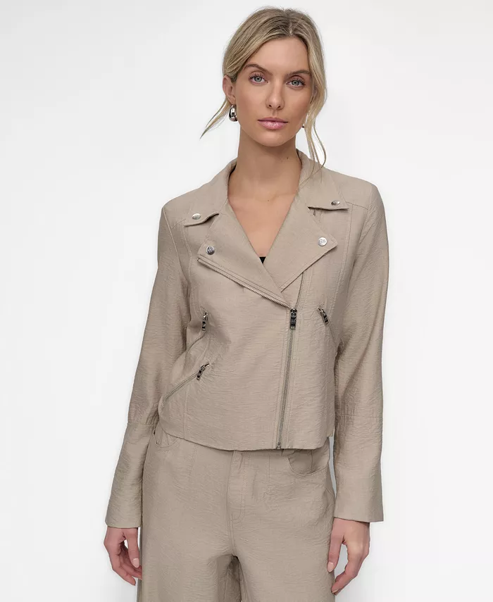 

Женская куртка с молнией и фактурой "кринкл" DKNY, серый