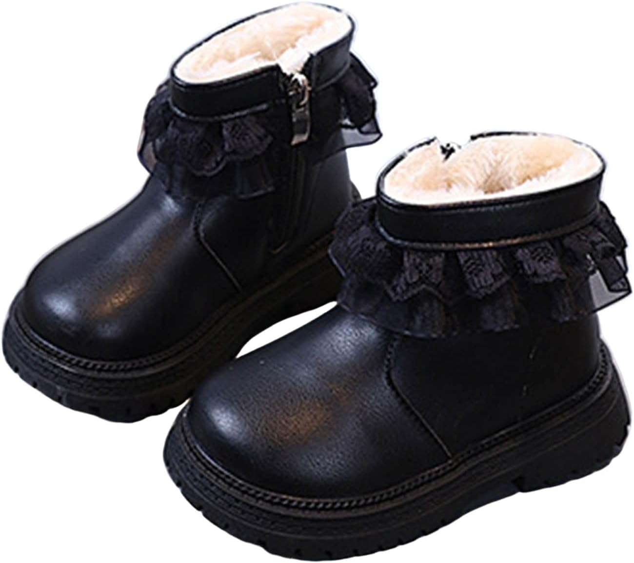 

Детские сапоги для девочек с плюшевой отделкой, толстые и теплые, ботильоны, модные, универсальные, милые, на платформе, с мягкой подошвой, комфортные, с теплым плюшевым хлопком, легкие зимние ботиночки Generic, Black