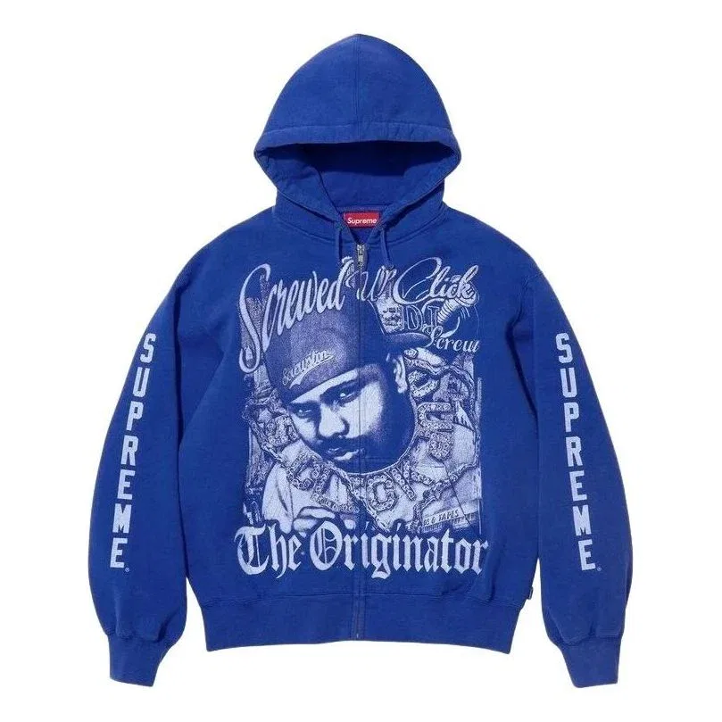 Толстовка Supreme x DJ Screw SS26 на молнии с капюшоном, синяя, SUP-SS26-145-BLU
