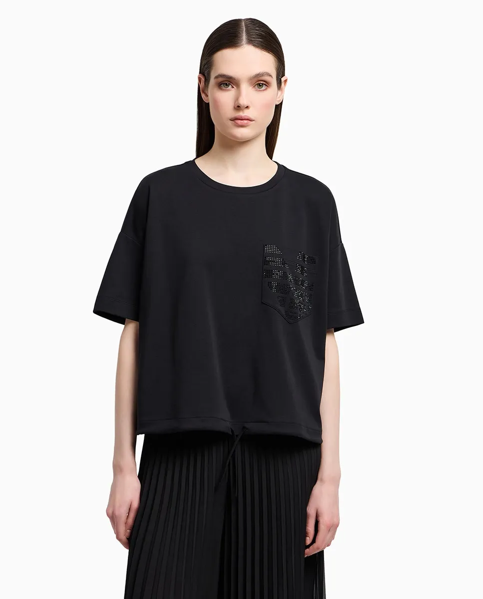 

Футболка женская с коротким рукавом со стразами Emporio Armani, черный