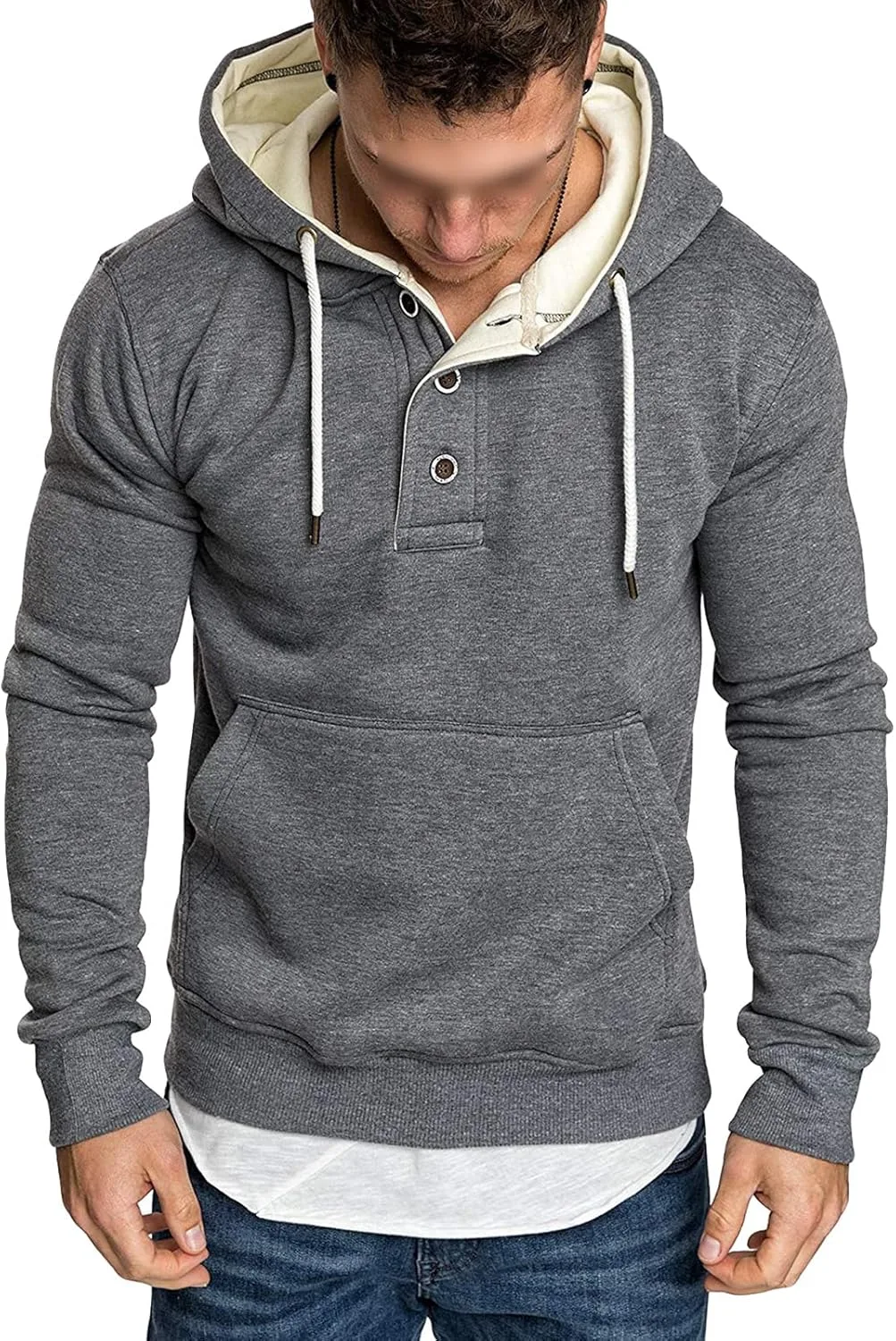 

JEsilunmaMY мужская толстовка с капюшоном на пуговицах, длинный рукав, карман