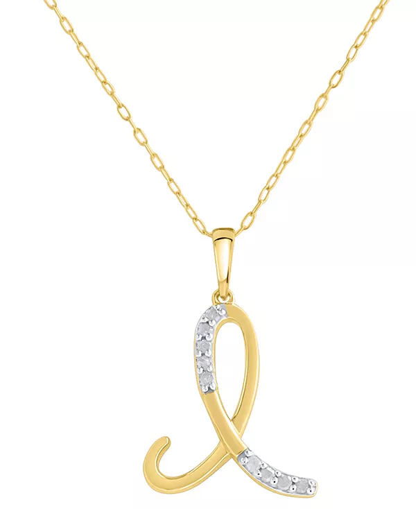 

Ожерелье с кулоном в виде инициала с бриллиантами 18 дюймов (1/10 карата) из стерлингового серебра с позолотой 14 карат Macy'S, i