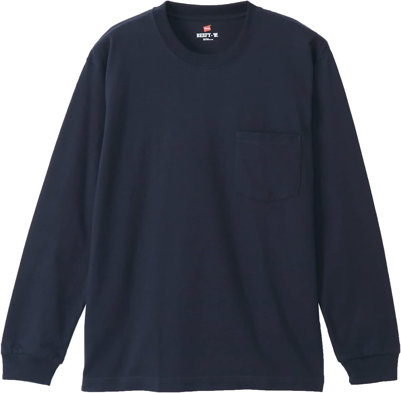 

Мужская футболка Hanes H5196 Beefy-T с длинными рукавами и карманом, круглый вырез, 100% хлопок, без этикетки, темно-синий