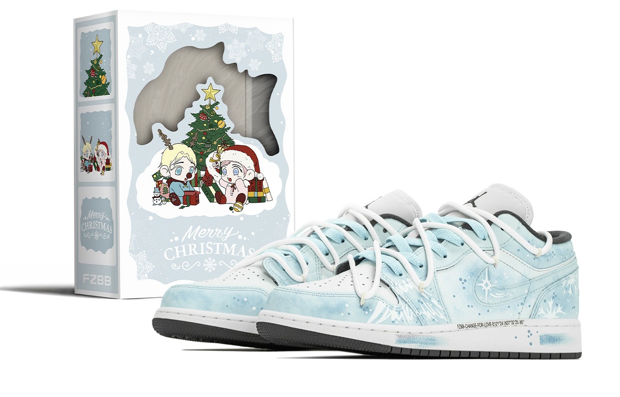 

Jordan Кроссовки Air 1 Icy Snow Elf, Christmas Box Low top Vintage Basketball Shoes Unisex Ice Blue