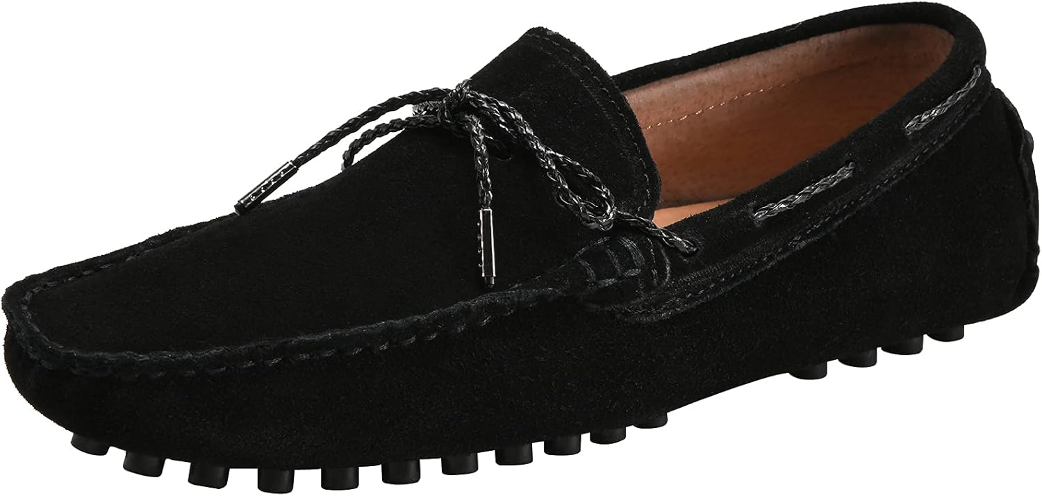 

Мужские лоферы слипоны из замши с бантом, кожаные туфли-мокасины для вождения, повседневные лодочные туфли Yldsgs, черный