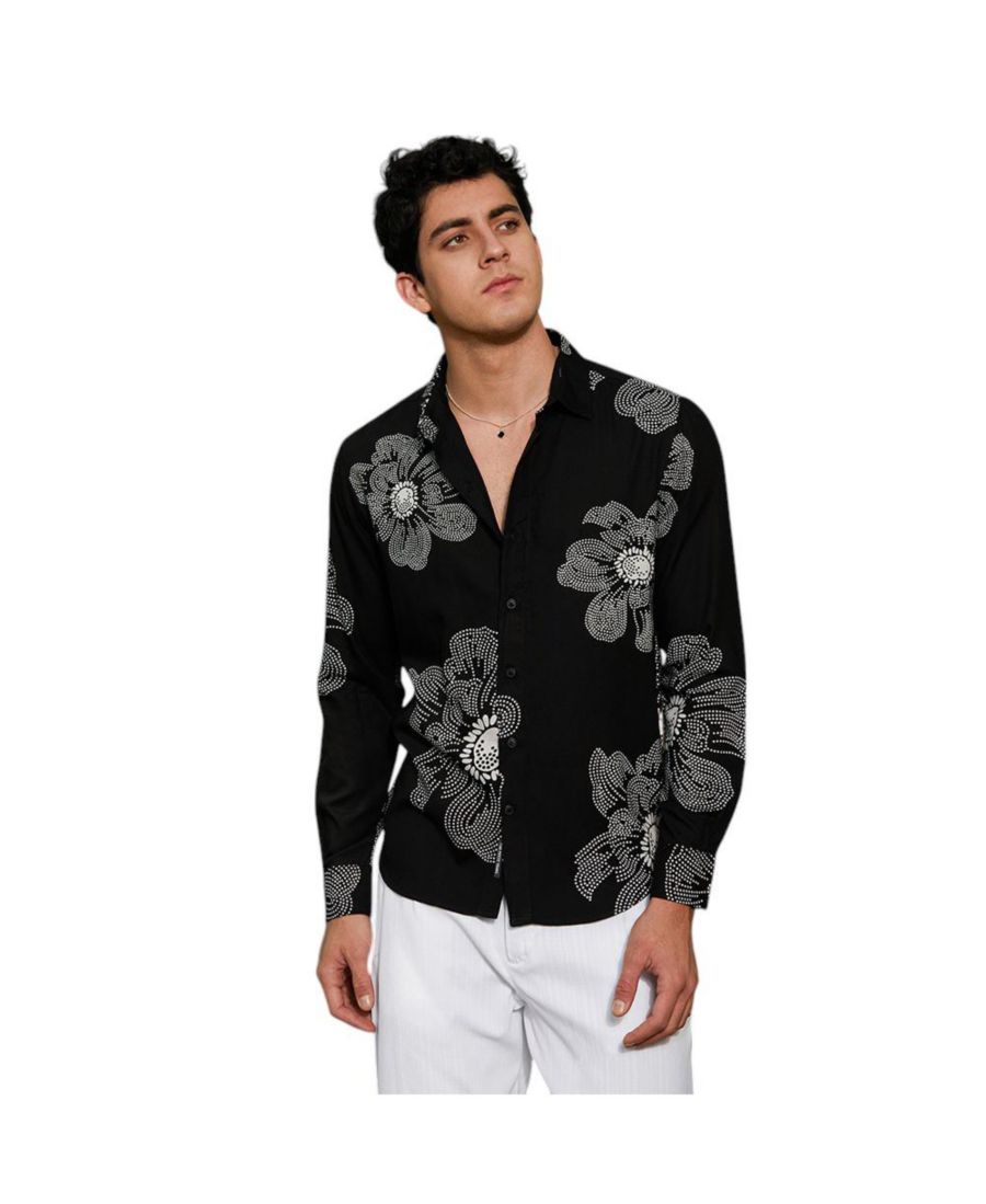 

Мужская рубашка Maxi-Flora цвета Обсидиан черного цвета Campus Sutra, Black