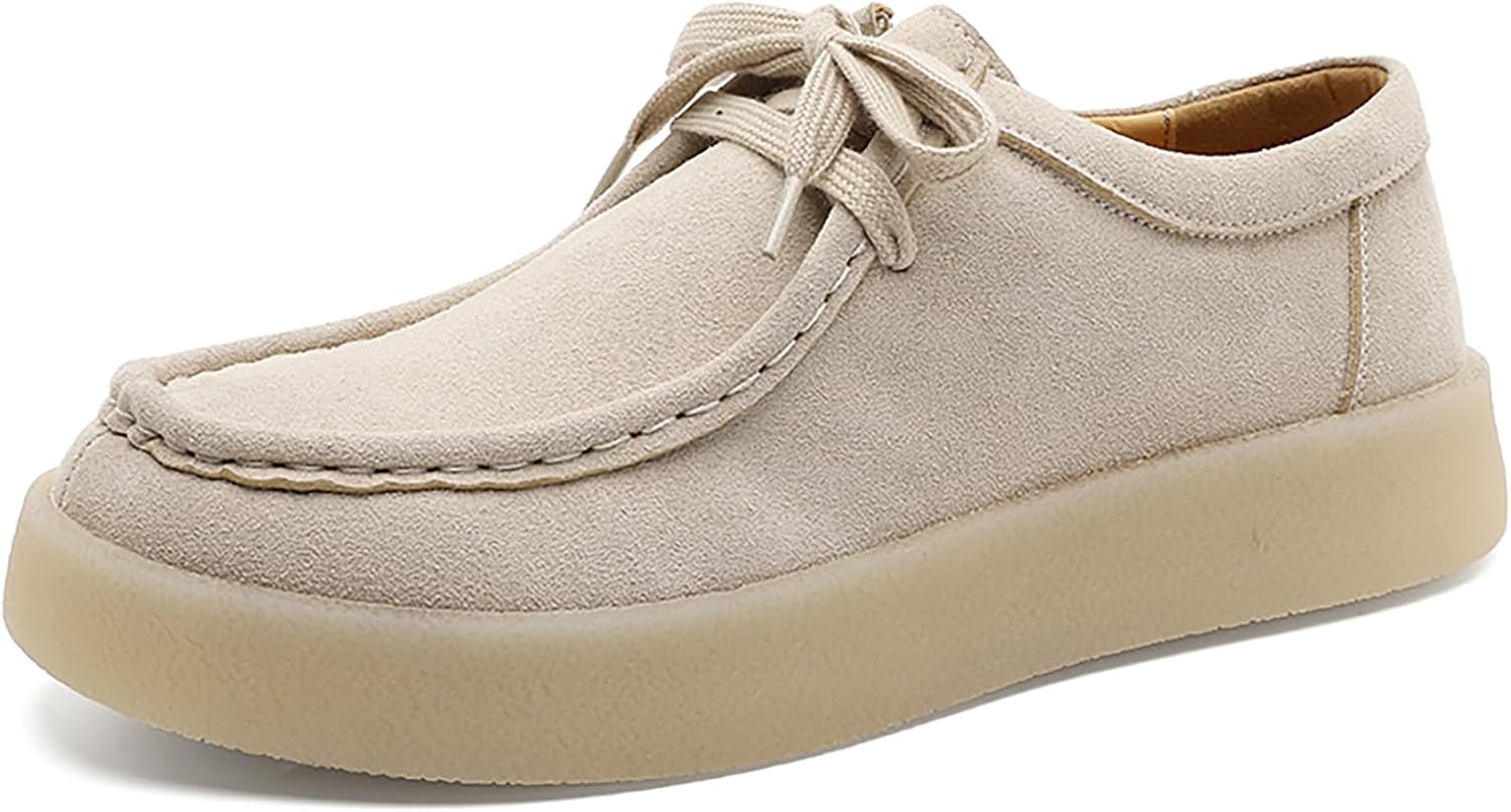 

Мужские замшевые массивные оксфорды на платформе, ручной работы, с комфортным круглыми носком, легкие, дышащие, нескользящие, шнуровка, повседневные туфли для прогулок, работы, путешествий и ежедневного ношения Nengmaon, бежевый