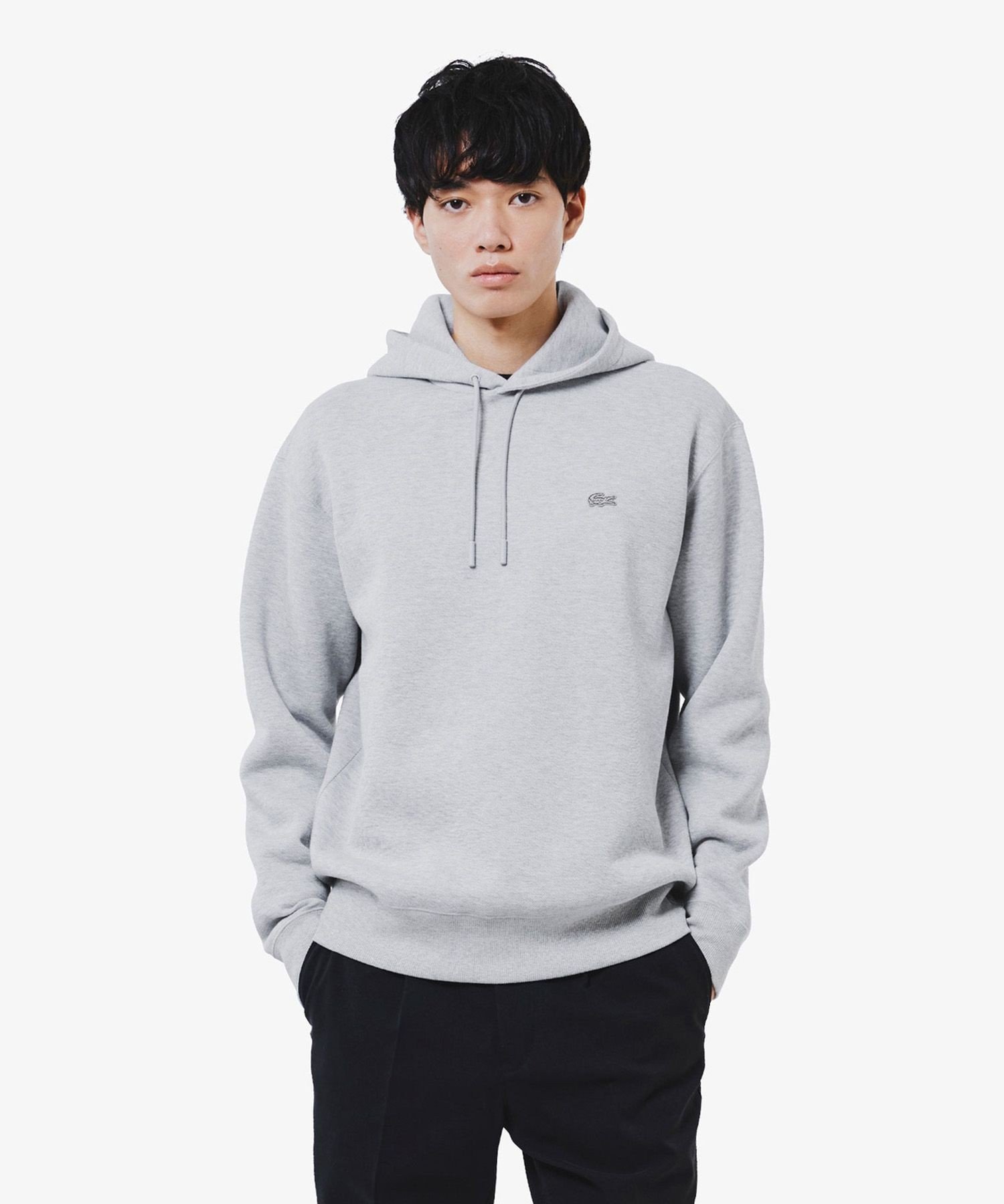 Худи LACOSTE из вязки пике, однотонный, серый