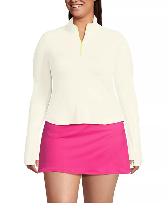 

Купальник Plus Size Cooling Quarter Zip Long Sleeve Mock Neck UPF 50 Sun Protection Rash Guard Lands' End, белый