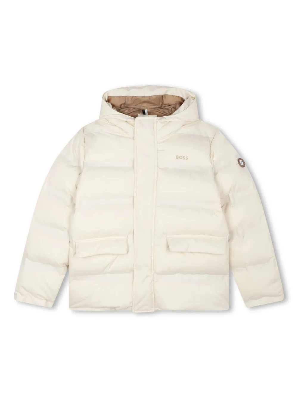 

Пуховик с капюшоном и логотипом BOSS Kidswear, белый