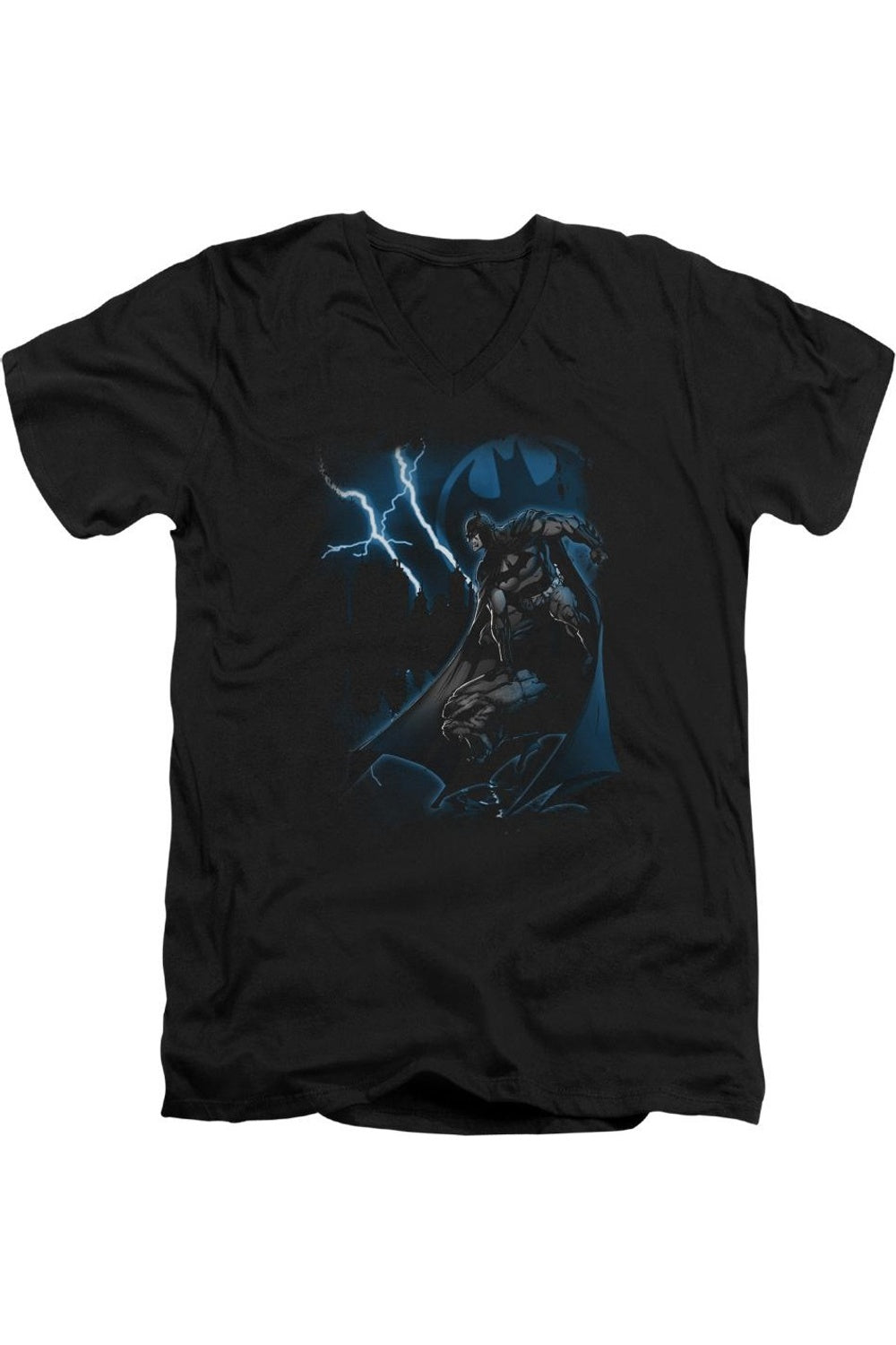 

Футболка с коротким рукавом и V-образным вырезом для взрослых Batman Lightning Strikes Gildan, черный