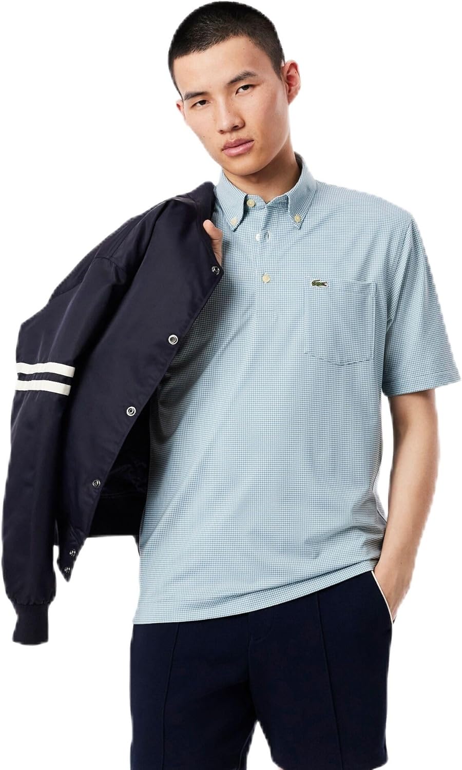 

Мужская поло-рубашка LACOSTE в мелкую клетку Дезодорирующая, быстросохнущая, с защитой от УФ-излучения, серовато-синий