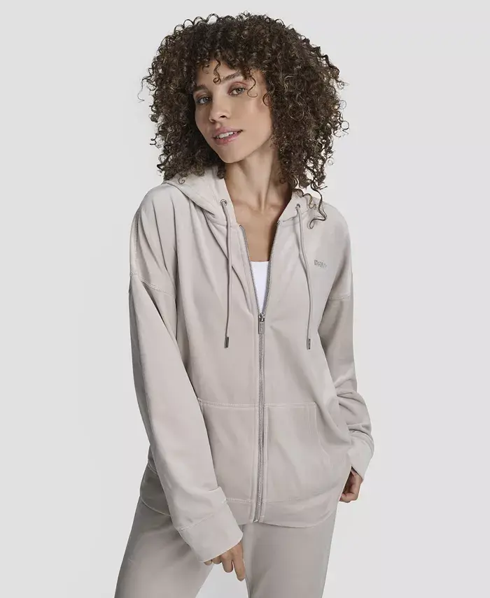 

Женская худи Platinum Velour с логотипом из страз на всю длину молнии Dkny, загар/бежевый