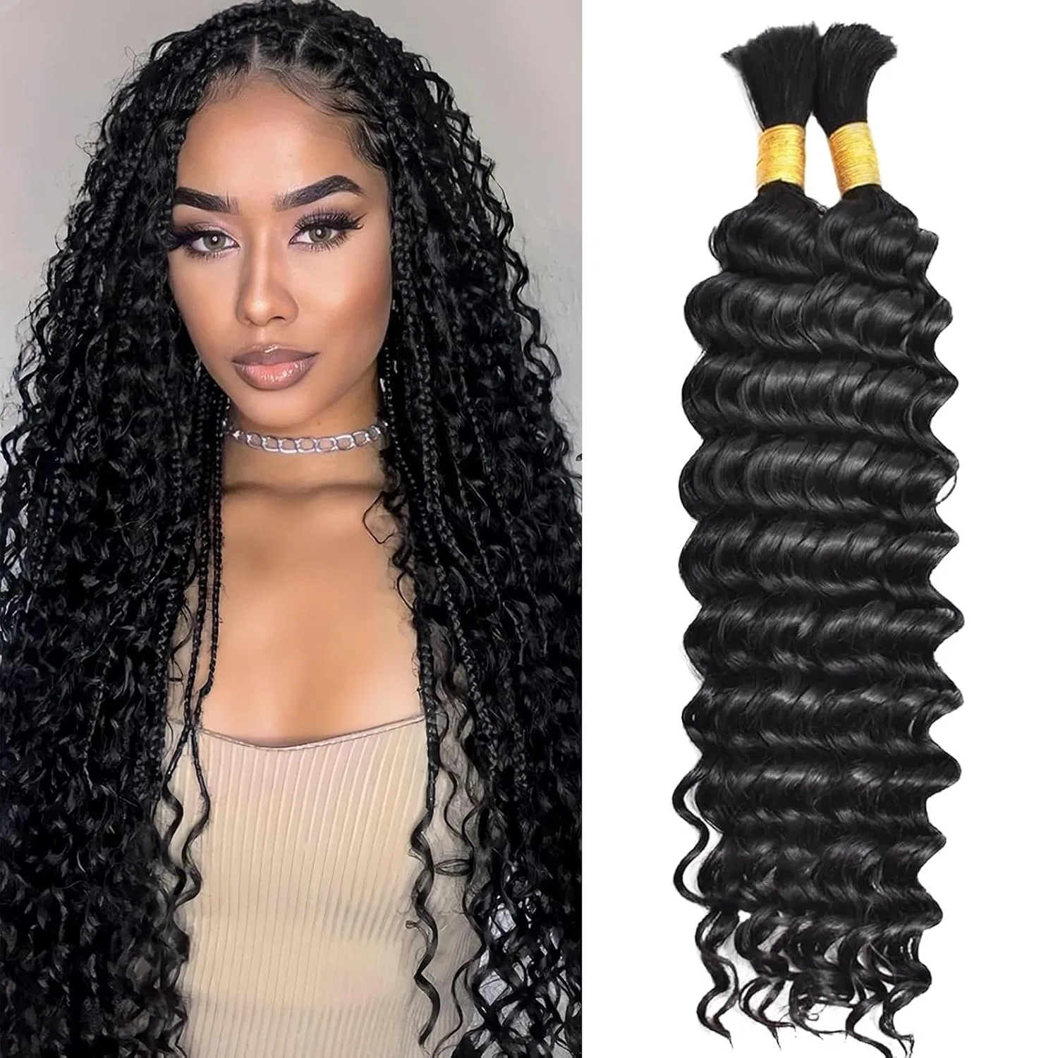 Волнистые пряди для плетения «Deep Wave Bulk Hair» от LPARMJIT, 18 дюймов, 2 пучка Lparmjit, Black