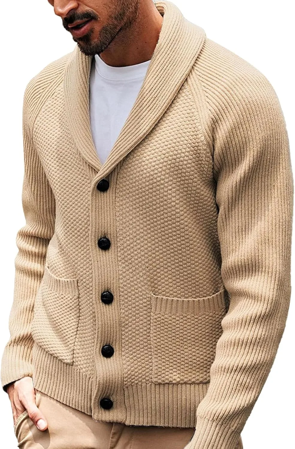 

Мужской кардиган с шалькой и пуговицами