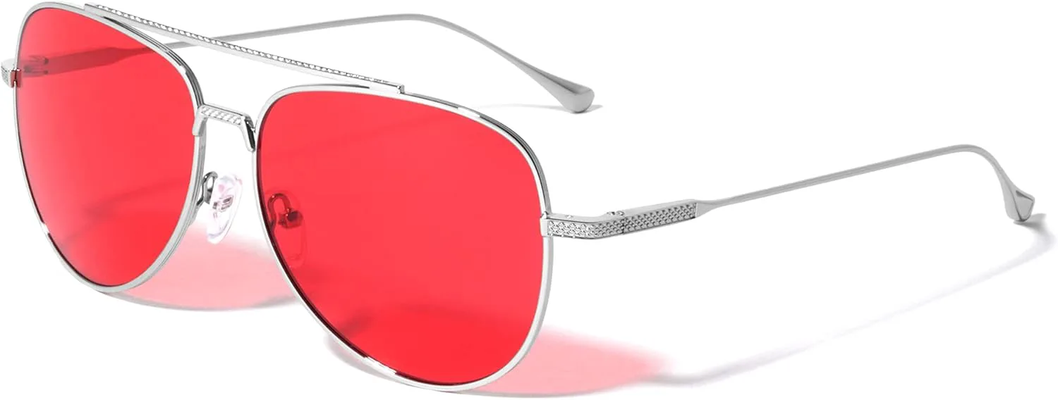 

ICONIC I - Солнцезащитные очки-авиаторы унисекс в светло-никелированной серебристой оправе с линзами CR-39, круглые, для мужчин и женщин Sunglasses Luxe, Red