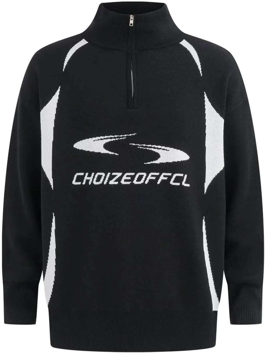 

Свитер мужской с контрастным принтом и полумолнией JKUIVE