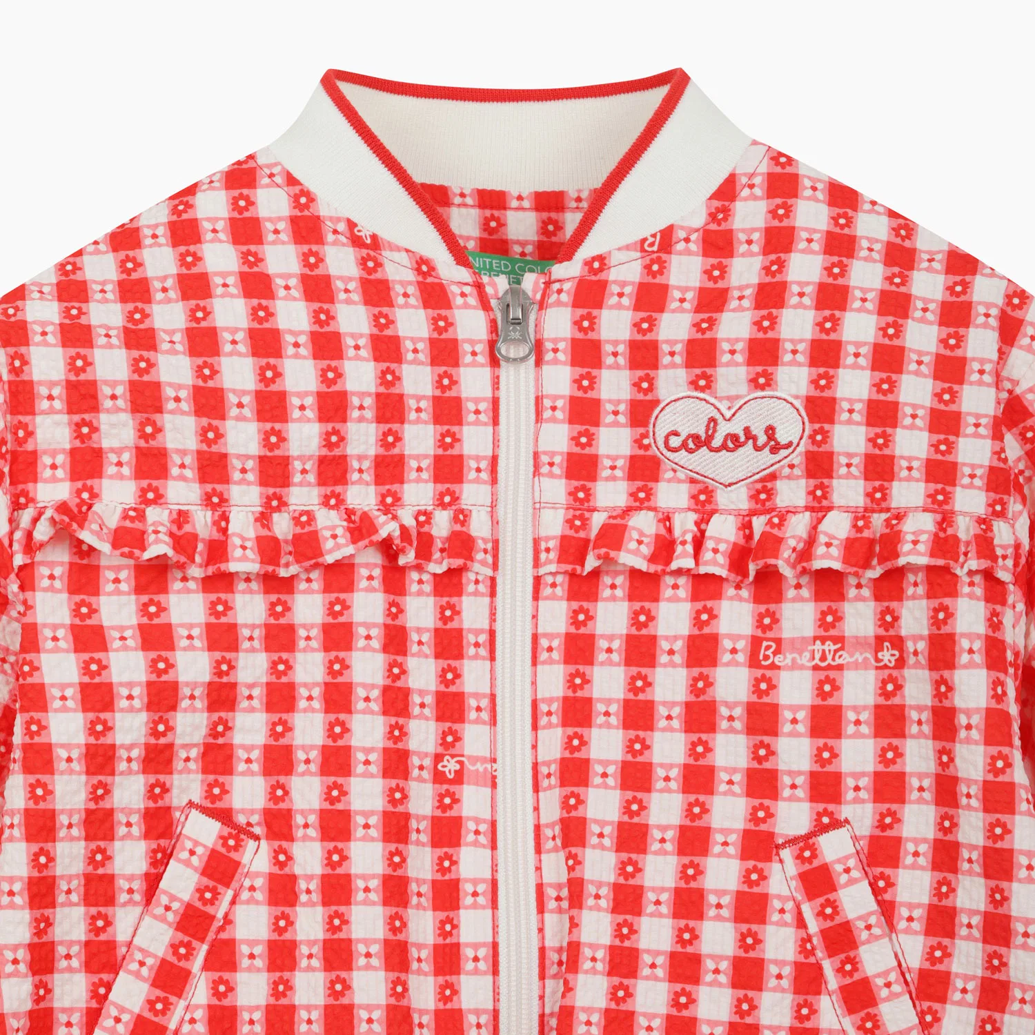 Детская куртка Flower Check, красная, от Benetton Kids — фото 4