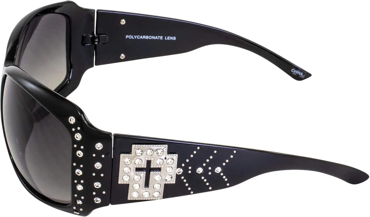 

Женские модные солнцезащитные очки Rodeo Queen (3 пары): черная оправа с металлическим крестообразным элементом, стразами и линзами с дымчатым градиентом, Black-smoke