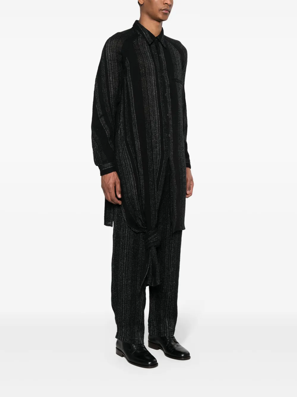 Полосатая рубашка с узлом Yohji Yamamoto, черный — фото 3