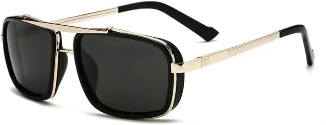 

Мужские солнцезащитные очки в стиле панк, винтажный стиль, стимпанк, квадратная форма, для вождения, летние путешествия, защита от УФ-излучения UV400 TVTBBVV, Gold Gray