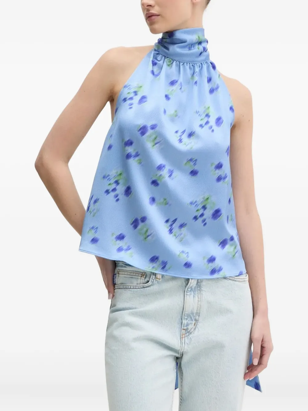 

Топ с вырезом халтер и цветочным принтом Hugo, синий