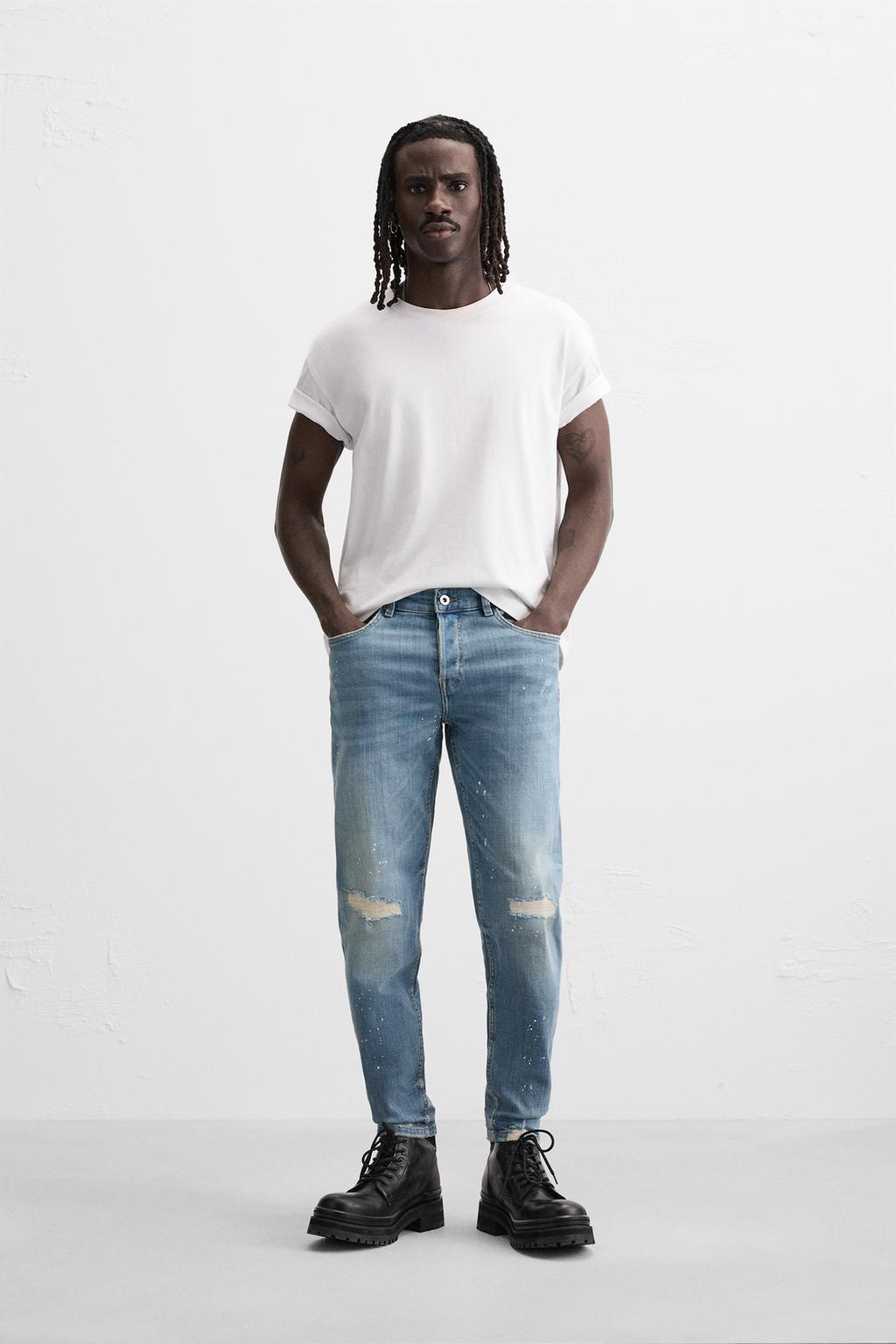 

Рваные узкие джинсы с брызгами краски ZARA, цвет Blue/Green