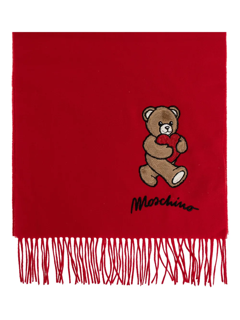 

Шерстяной шарф с аппликацией в виде плюшевого мишки Moschino, красный