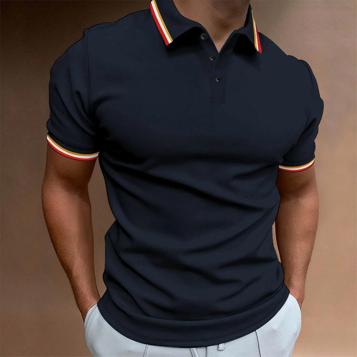 Мужская футболка с коротким рукавом, хлопок и лен, Slim Fit, A01_navy — фото 2