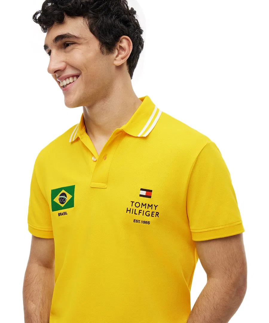 Мужская стандартная поло Country Brazil, стандартный крой Tommy Hilfiger, Vivid Yellow — фото 3