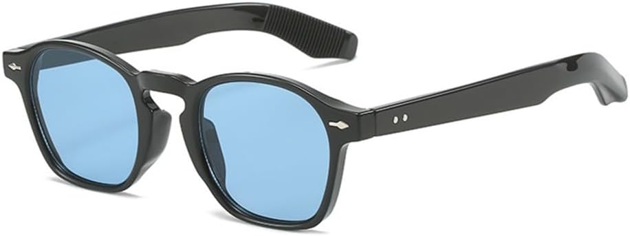 

Солнцезащитные очки неправильной формы для женщин, ретро-очки с круглыми линзами и прозрачными линзами, защита от УФ-излучения UV400; солнцезащитные очки для мужчин с заклепками LANGSER, Black Blue