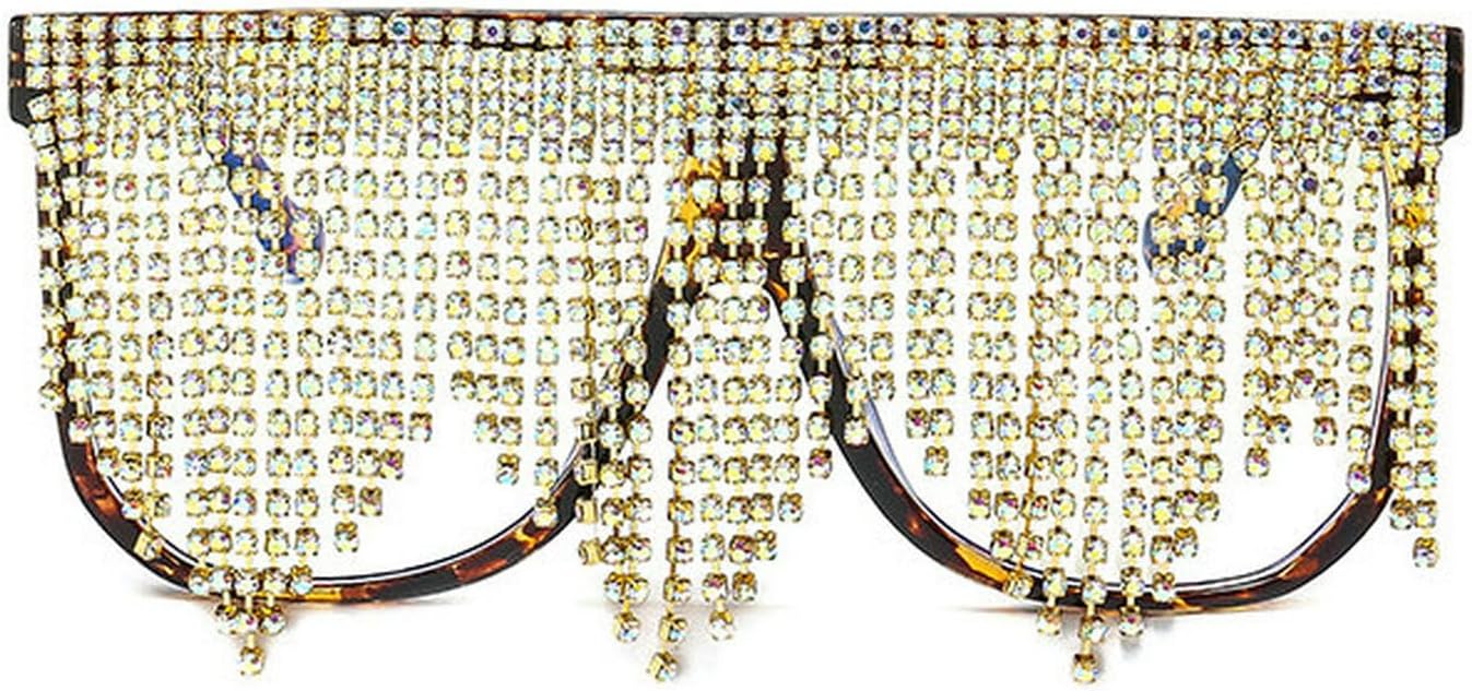 

COTIA Большие цельные солнцезащитные очки с квадратными кисточками для женщин, модные, с кисточками, кристаллами и бриллиантами, в стиле панк, для выпускного вечера и вечеринки, Leopard Transparent