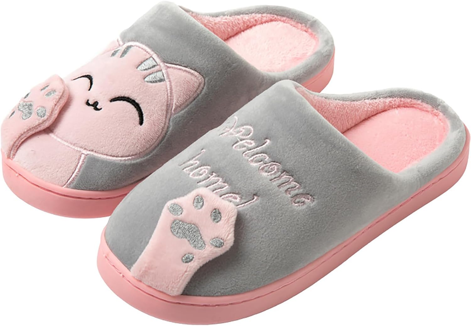 

Милые домашние тапочки для женщин и мужчин с изображением животных, удобные мягкие тапочки с эффектом памяти, плюшевые домашние обувь для спальни и гостиной Oukisam, серый