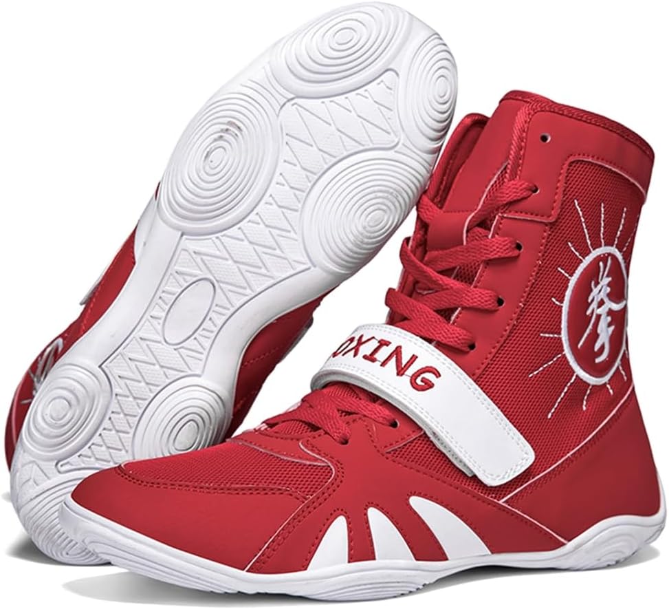 

Высокие боксерские кроссовки для мужчин, легкие фитнес-бутсы, борцовские туфли с резиновой подошвой для кикбоксинга, зала и боевых видов спорта Hiuzylqx, красный