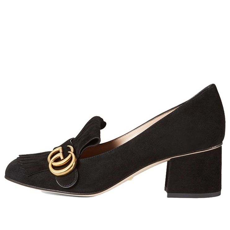 Кроссовки (WMNS) Gucci Marmont Fringed Suede Loafer Mid-Heel 'Black'